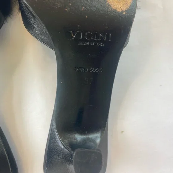 Giuseppe Zanotti Black Leather Kitten Heel Slides With Mink Fur - Picture 10 of 11